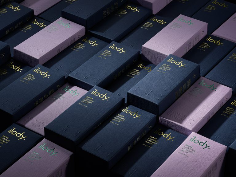 Design-led still life for Ilody skincare, highlighting packaging designed and art directed by Studio Thompson.